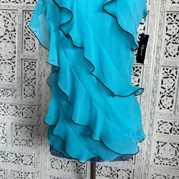 NWT Blue Ruffle Mockneck Halter Fairy Coquette Y2k Style Sleeveless Blouse Sz M - Picture 2 of 8